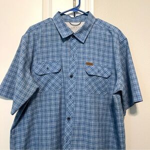 Orvis Shirt Mens XL Blue Plaid Button Short Sleeve Fishing Pockets Blue